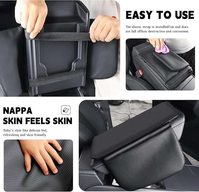 Car Armrest Cover Pad - Nappa Leather Car Center Console Cover with Breathable Holes, Non-Slip Auto Arm Rest Cushion, Universal Car Interior Accessories Fit forTesla Model Y