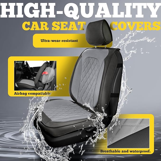 LINGVIDO Car Seat Covers for Front Seats (2 Seats) - Premium Perforated Nappa Leather,Waterproof Shield, Omni-Adapt Fit for SUVs Sedans, Ideal for Rideshare & Pets