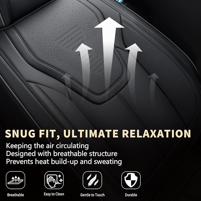 FLORICH Front Car Seat Covers, Luxury Waterproof Faux Leather Seat Covers Cushion, Black Car Seat Cover Protectors Universal Fit for Most 5 Seats Vehicles - Black