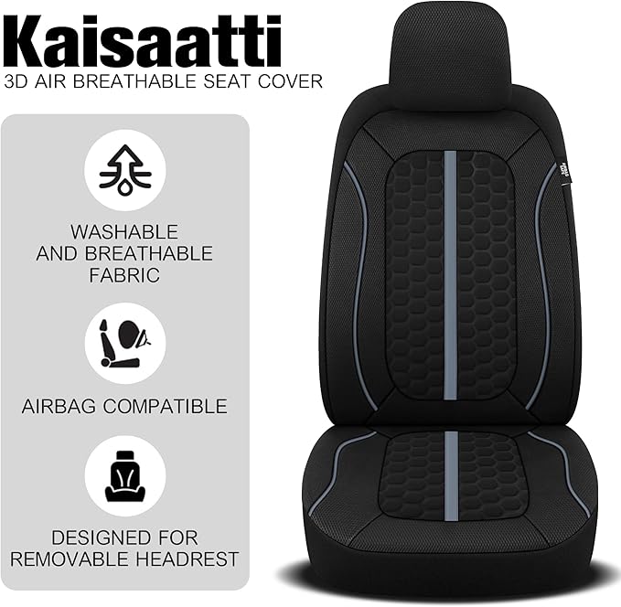 Breathable Premium Car Seat Covers Full Set，3D Air-Mesh Seat Covers for Cars，Comfortable Safety Airbag Compatible，Universal for Most Cars Sedan Truck SUV(Black/Gray)