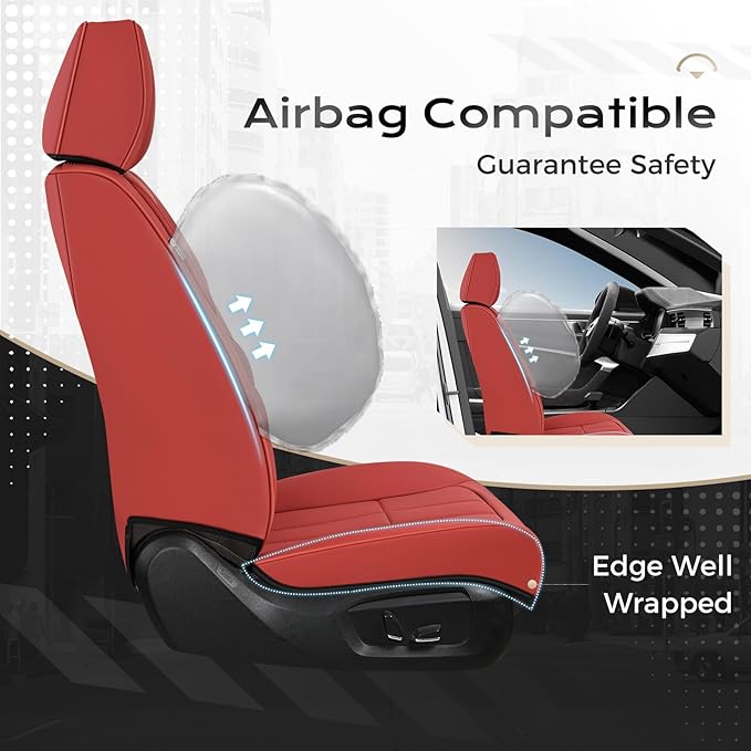 Coverado Car Seat Covers Front Set, Luxury Nappa Leather Seat Covers Universal Fit Waterproof Non-Slip Breathable Automotive Seat Protectors for Cars, SUVs, Trucks