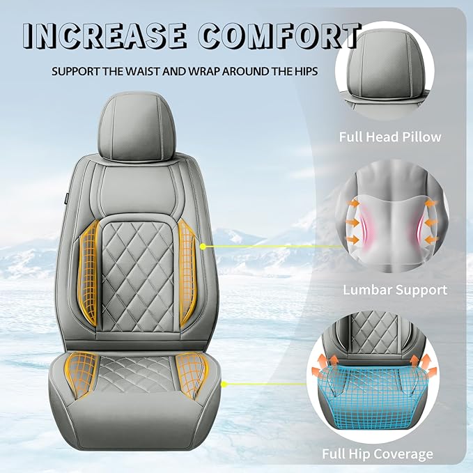Fit Tucson Car Seat Covers Compatible with Hyundai Tucson 2010-2026, Premium Leather Breathable, Wear Resistant, Airbag Compatible, All-Weather Protection & Full Coverage, 2 Front Seat Gray