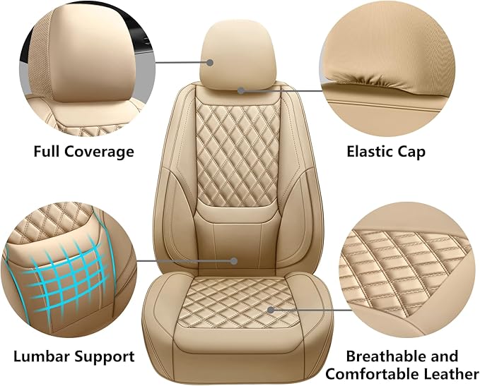 Car Seat Covers Front Pair,Universal Fit for Cars,SUVs,Trucks,and Sedans,Faux Leather Car Seat Cushion Compatible with Airbags,Waterproof Car Seat Protector,Beige