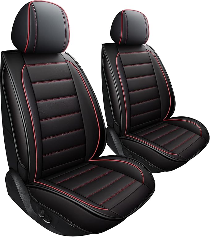 CAPITAUTO Seat Covers, Car Seat Covers Full Set, Black Car Seat Cover, Car Seat Covers Front Seats Back Seat Cover, Waterproof Faux Leather Seat Covers Fit for Most Cars Trucks SUV(Black&Red)