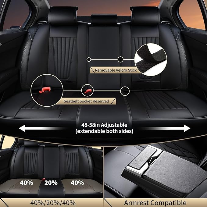 FLORICH Car Seat Covers, Premium Leatherette Car Seat Cushions Full Set, Black Seat Covers for Cars Front Seats and Back, Automotive Seat Protectors Universal Fit for Most Sedans Cars SUV Trucks