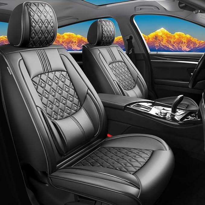 Fit Equus Car Seat Covers for Hyundai Equus 2011-2014 2015 - Upgraded Premium Waterproof & Breathable Leather, Airbag Compatible, All-Weather Seat Cushion Protector (Full Set, Black)