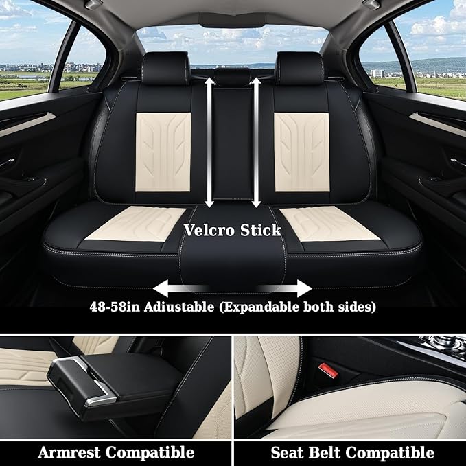 Coverado Front Seat Covers, Car Seat Covers Front Seats, Leather Seat Covers for Cars, Automotive Seat Covers Car Seat Protector Car Accessories Fit for Most Sedans SUV Pick-up Truck(Black&Beige)