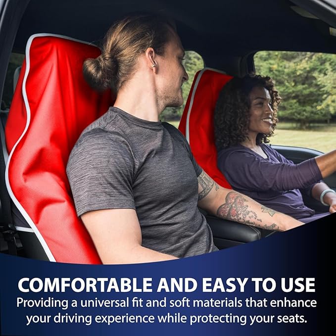 Dri Seats Waterproof Car Seat Cover – Premium Sweat Towel with Slip Resistant Backing for Front Seats in Cars, Trucks, SUVs – Universal Seat Covers & Liner, Easy Install (Red, Large)