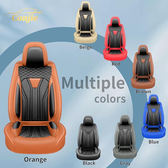 Fit Frontier Car Seat Covers Premium Leather for Nissan Frontier 2009-2025 2026. Waterproof， Breathable, Scratch-Resistant & All-Weather Seat Cushion Protector（Front Seat,Orange&Black