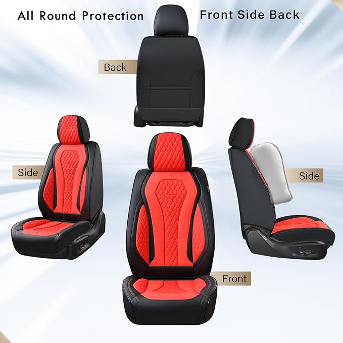 Coverado Seat Covers 2 Pack, Car Seat Covers Front Seats, Red Car Seat Cover, Waterproof Car Seat Covers, Car Seat Cushion, Front Leather Seat Protector Fit for Most Cars