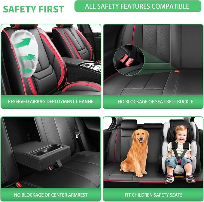 Fit Impreza Car Seat Covers for Subaru Impreza 2004-2024 2025 2026-Upgraded Premium Waterproof & Breathable Leather,Airbag Compatible,All-Weather Seat Cushion Protector,Full Set,Black-Red