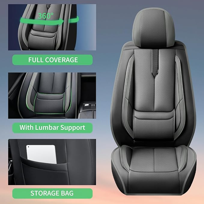 Fit Impreza Car Seat Covers for Subaru Impreza 2004-2024 2025 2026-Upgraded Premium Waterproof & Breathable Leather,Airbag Compatible,All-Weather Seat Cushion Protector,Full Set,Black-Grey