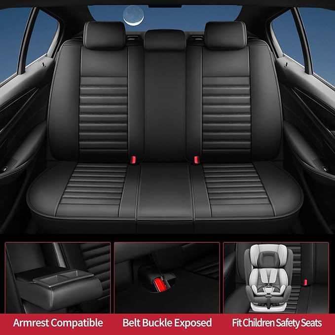 Fit Accord Car Seat Covers for Honda Accord 2003-2024 2025 2026 - Upgraded Premium Waterproof & Breathable Leather, Airbag Compatible, All-Weather Seat Cushion Protector (Full Set, Black)