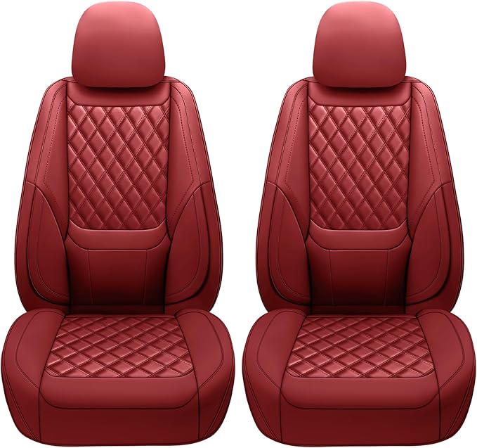 Car Seat Covers Front Pair,Universal Fit for Cars,SUVs,Trucks,and Sedans,Faux Leather Car Seat Cushion Compatible with Airbags,Waterproof Car Seat Protector,Wine Red