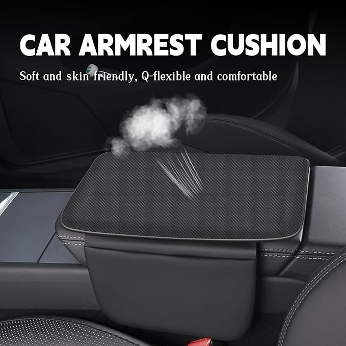 Car Armrest Cover Pad - Nappa Leather Car Center Console Cover with Breathable Holes, Non-Slip Auto Arm Rest Cushion, Universal Car Interior Accessories Fit forTesla Model Y