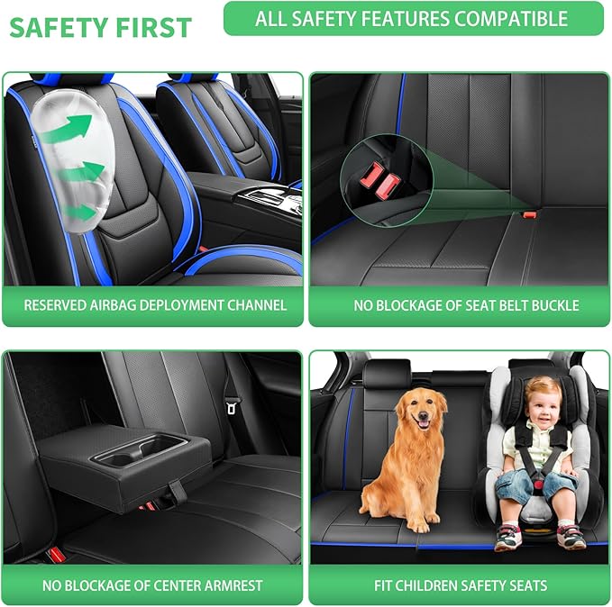 Fit Accord Car Seat Covers for Honda Accord 2003-2024 2025 2026 -Upgraded Premium Waterproof & Breathable Leather,Airbag Compatible,All-Weather Seat Cushion Protector,Full Set,Black-Blue