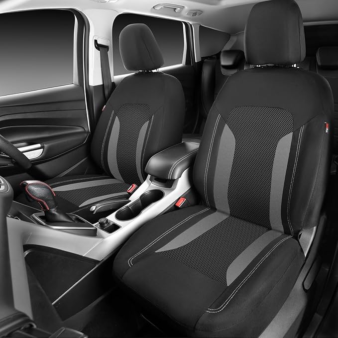 CAR PASS 3D Air Mesh Car Seat Covers Front Seats Low Back Bucket, Breathable Sporty Mesh in Summer Airbag Compatible Universal Fit 95% Automotive SUV,Truck,Sedan Interior Protector, Black Gray 2PCS
