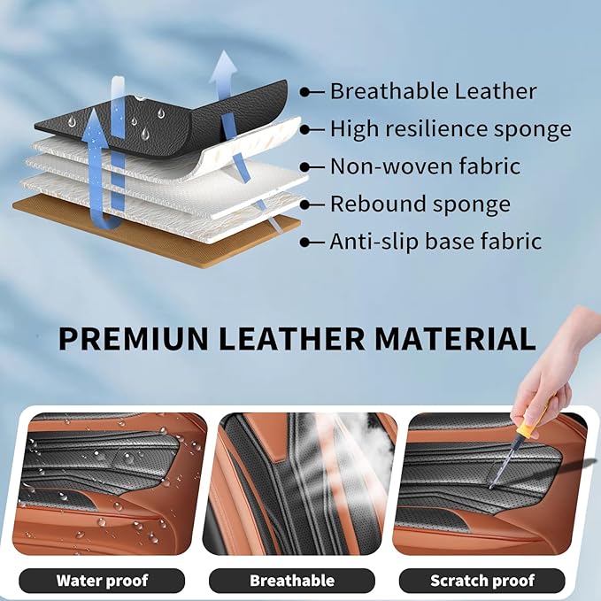Fit Frontier Car Seat Covers Premium Leather for Nissan Frontier 2009-2025 2026. Waterproof， Breathable, Scratch-Resistant & All-Weather Seat Cushion Protector（Full Set,Brown&Black
