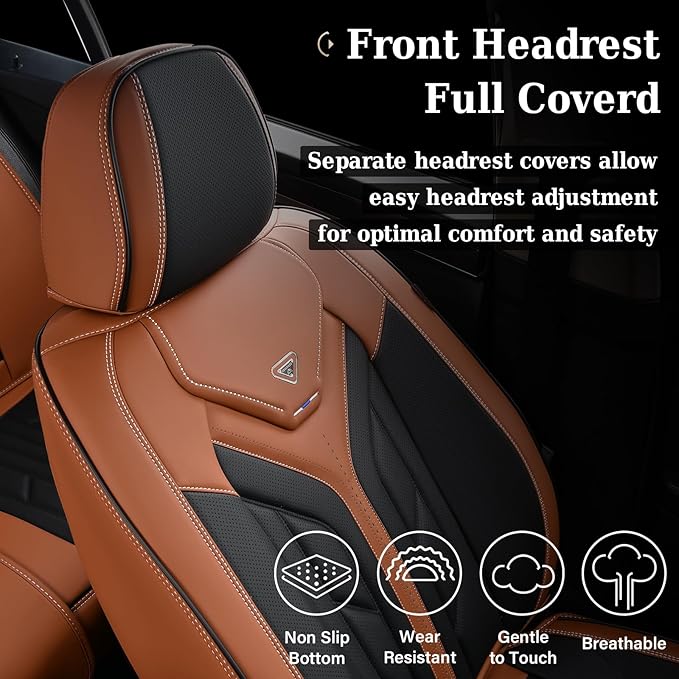 Coverado Seat Covers, Car Seat Covers Full Set, Leather Seat Covers for Cars, Automotive Seat Covers Car Seat Protector Car Accessories Fit for Most Sedans SUV Pick-up Truck(Black&Brown)