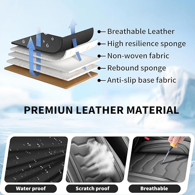 Fit Frontier Car Seat Covers Premium Leather for Nissan Frontier 2009-2025 2026. Waterproof， Breathable, Scratch-Resistant & All-Weather Seat Cushion Protector（Front Seat,Black