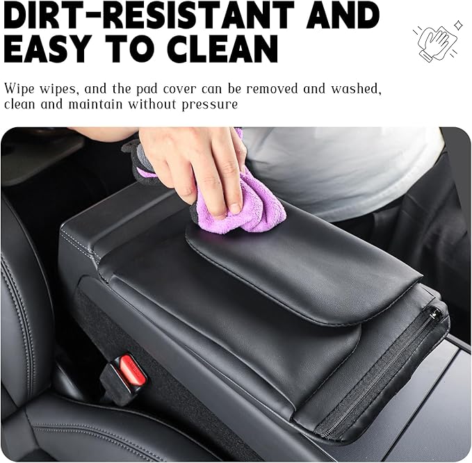 Car Armrest Cover Pad - Nappa Leather Car Center Console Cover with Breathable Holes, Non-Slip Auto Arm Rest Cushion, Universal Car Interior Accessories Fit forTesla Model Y