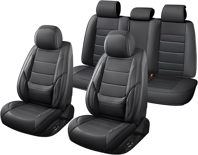 Car Seat Covers Full Set Custom Fit for Mercury Mountaineer 1997-2010,Premium Faux Leather with Lumbar Support, Breathable, Anti-Slip & Soft Touch(Black,Fullset)