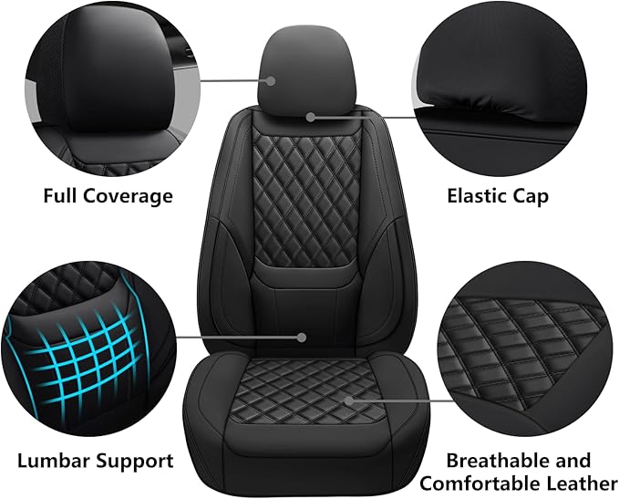 Car Seat Covers Full Set,Universal Fit for Cars,SUVs,Trucks,and Sedans with 5 Seats,Faux Leather Car Seat Cushion Compatible with Airbags,Waterproof Car Seat Protector Black