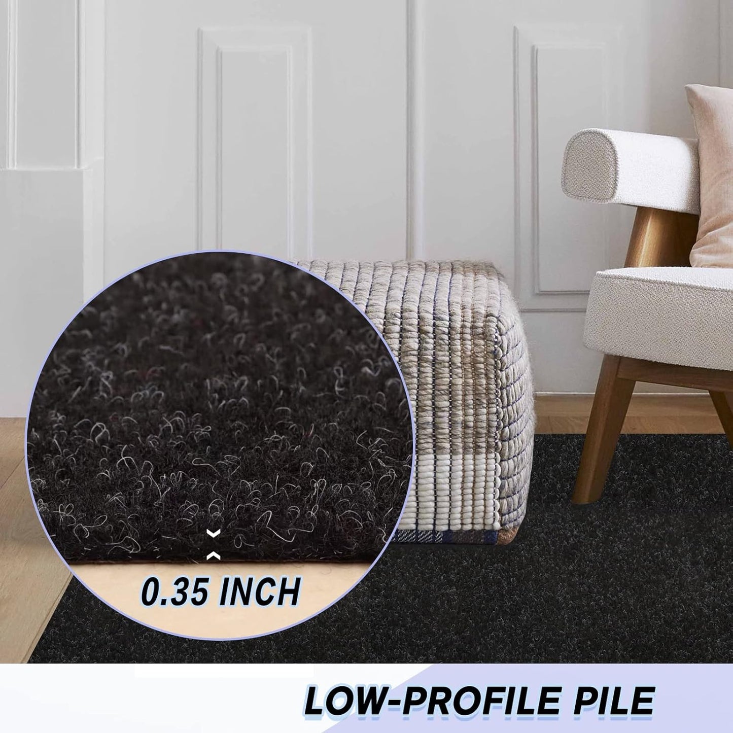 Custom Size Backed Non-Slip Area Rugs Runner, Easy Clean, Waterproof Runner Rugs for Hallway Entryway, Kitchen, Laundry, 3FT x 11FT, Black