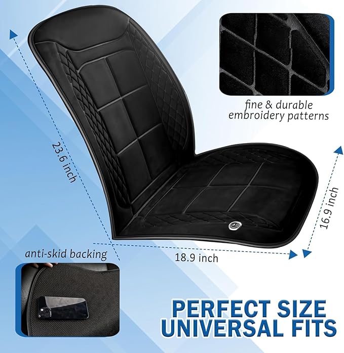2Pcs Universal Seat Cushion, Comfortable Large Heated Seat Cover，Non-Slip Breathable Unique Back Rest Black (2Pack Black)