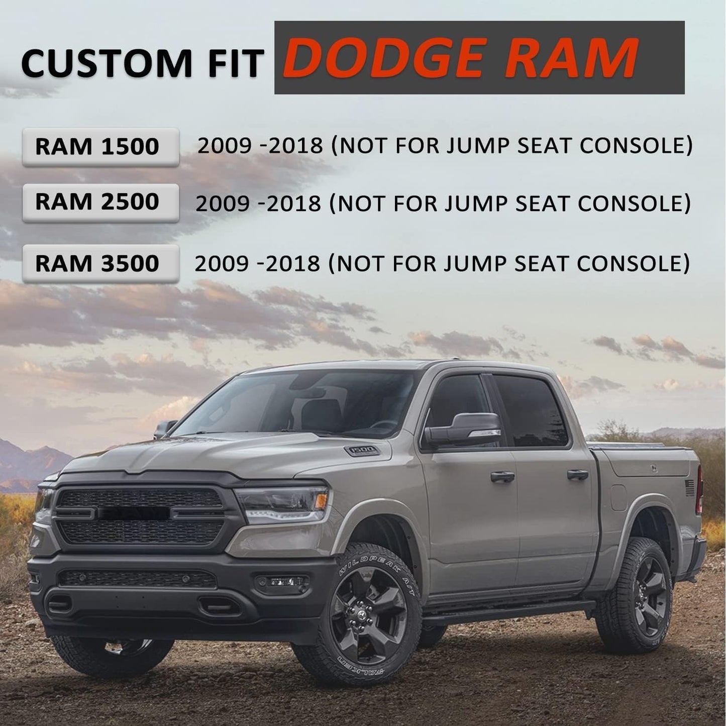 GIANT PANDA Center Console Cover Armrest Cover Cushion Fits Dodge RAM 1500 2500 3500 2009 2010 2011 2012 2013 2014 2015 2016 2017 2018, Scratch Resistant and Waterproof, Grey
