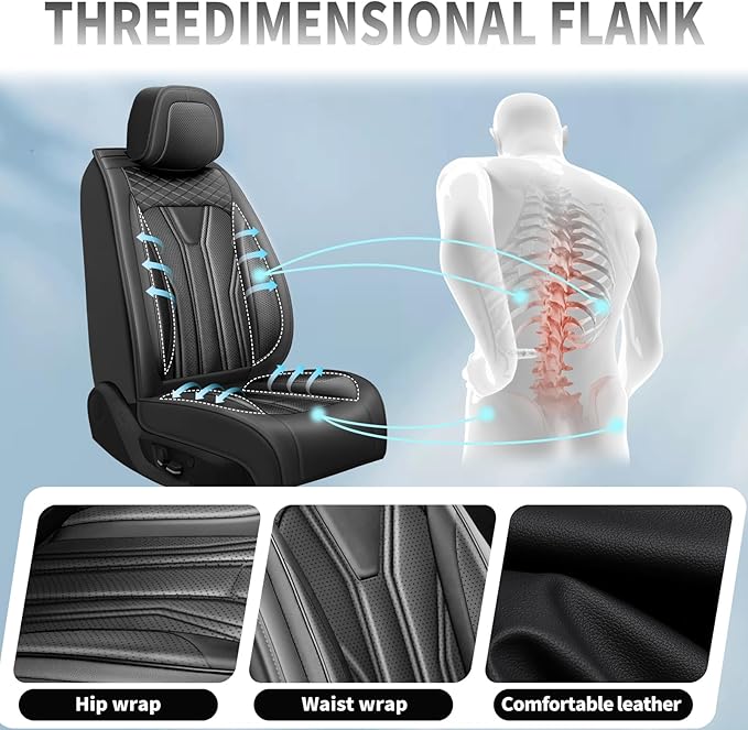 Fit Frontier Car Seat Covers Premium Leather for Nissan Frontier 2009-2025 2026. Waterproof， Breathable, Scratch-Resistant & All-Weather Seat Cushion Protector（Front Seat,All Black