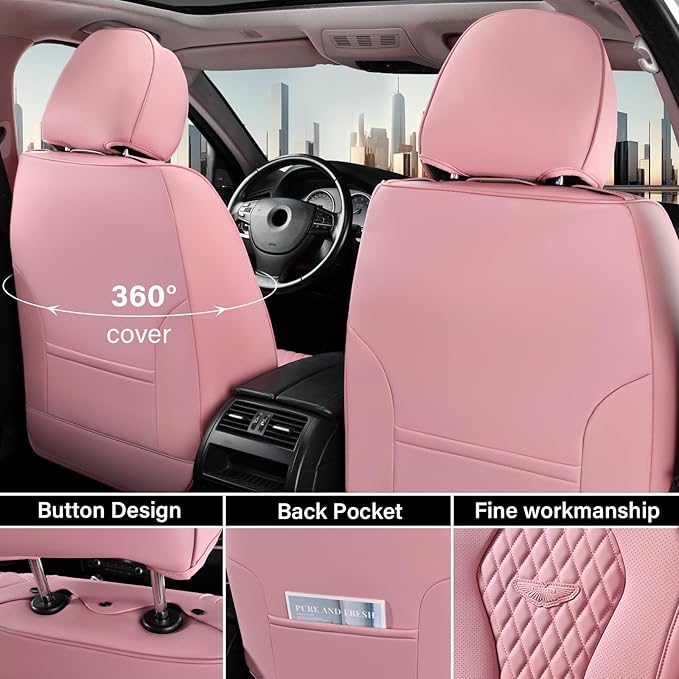 Coverado Seat Covers, Car Seat Covers Front Seats, Pink Car Seat Covers, Waterproof Auto Seat Covers, Seat Cushion, Front Seat Covers Leatherette Car Seat Protector Universal Fit Most Cars