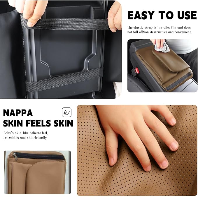 Car Armrest Cover Pad - Nappa Leather Car Center Console Cover with Breathable Holes, Non-Slip Auto Arm Rest Cushion, Universal Car Interior Accessories Fit forTesla Model Y (Light Brown)