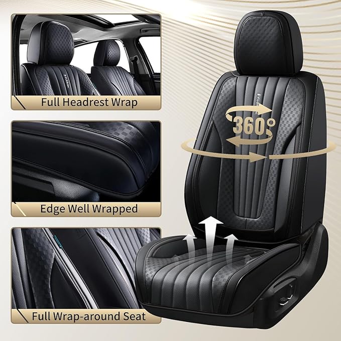 FLORICH Car Seat Covers, Black Leather Car Seat Covers Front Seats, Premium Leatherette Car Seat Cushion for Cars, Automotive Seat Protectors Universal Fit for Most Sedans Cars SUV Trucks