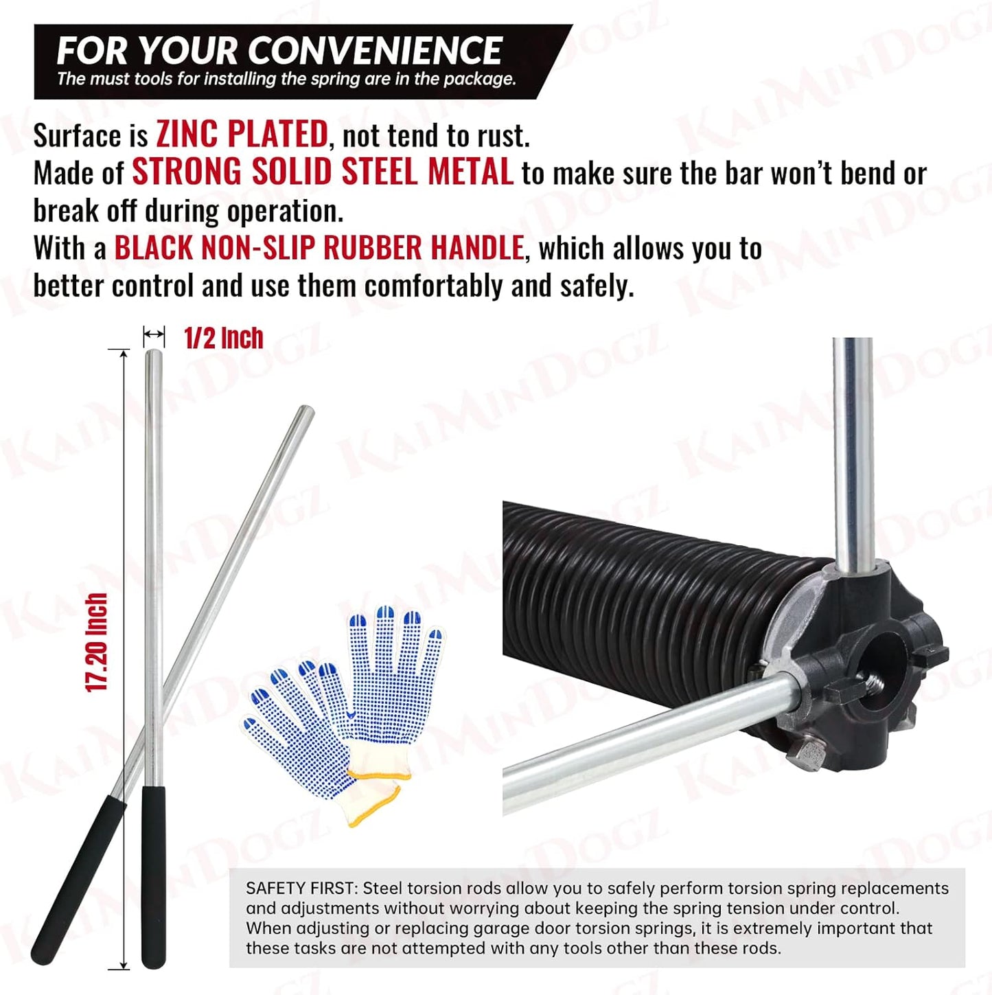 Pair of 1.75" Garage Door Torsion Springs Set with Non-Slip Winding Bars&Gloves, High Precision Electrophoresis Oil-Free Black Coated for Replacement, MIN 16,000 Cycles (0.207 x 1.75"x 25")