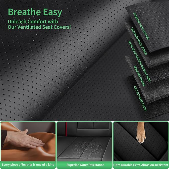 Fit Outback Car Seat Covers for Subaru Outback 2010-2024 2025 2026 -Upgraded Premium Waterproof & Breathable Leather,Airbag Compatible,All-Weather Seat Cushion Protector,2 Front/Black-Red