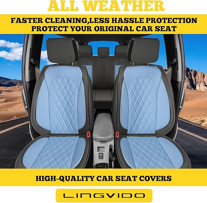 LINGVIDO Car Seat Covers for Front Seats (2 Seats) - Premium Perforated Nappa Leather,Waterproof Shield, Omni-Adapt Fit for SUVs Sedans, Ideal for Rideshare & Pets