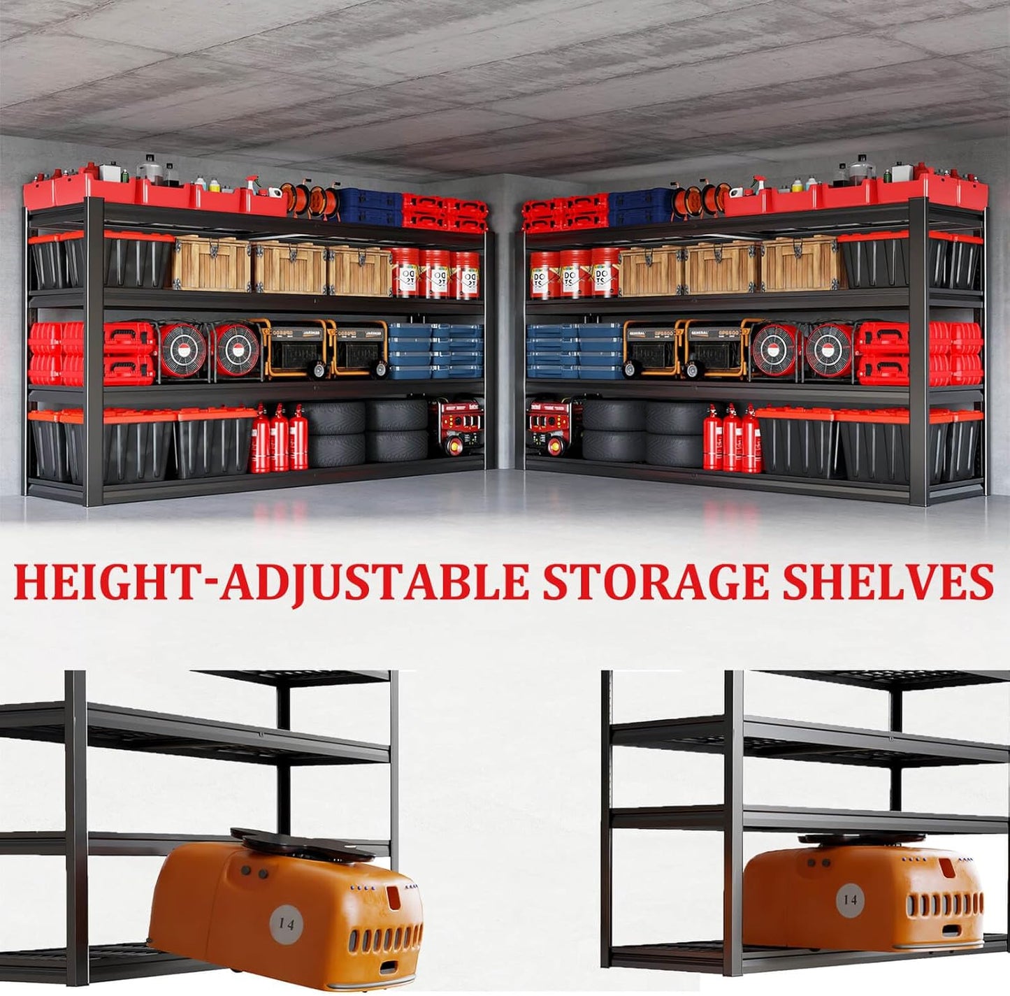 67" Wide Garage Shelving Unit, 30" D Heavy Duty Garage Storage Shelves,3500 LBS Capacity, Industrial Adjustable Shelves for Basement Warehouse, 2 Pack