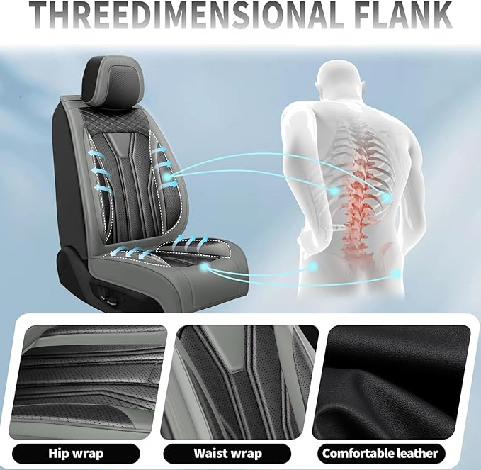 Fit Frontier Car Seat Covers Premium Leather for Nissan Frontier 2009-2025 2026. Waterproof， Breathable, Scratch-Resistant & All-Weather Seat Cushion Protector（Front Seat,Gray&Black