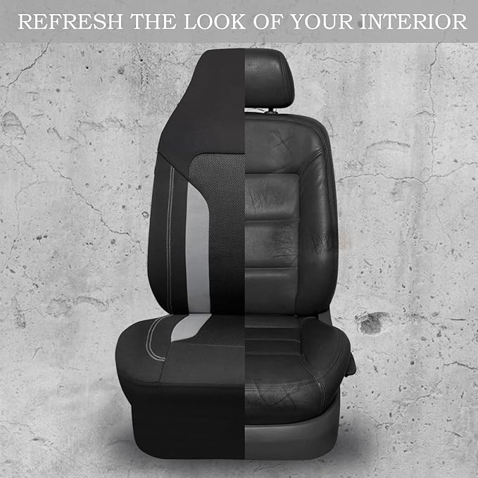 CAR PASS Bucket Gray Car Seat Cover Front Seats, 3D Air Mesh-100% Breathable Sporty Fabric High Back Airbag Compatible, Universal Fit Automotive SUV Truck Sedan Vans, Two Front 2 Piece Black Gray