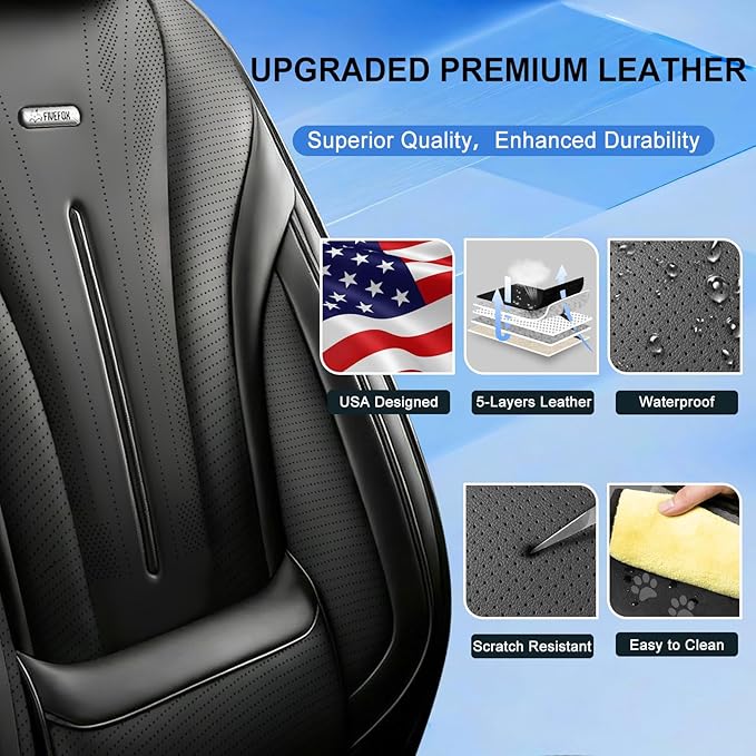 Fit Civic Car Seat Covers (Front Pair) for Select Honda Civic 2020-2026 Sedan (Not for Coupe), Full Coverage Leather, Waterproof All-Weather Breathable Seat Cushion Protector, Black & Red Trim