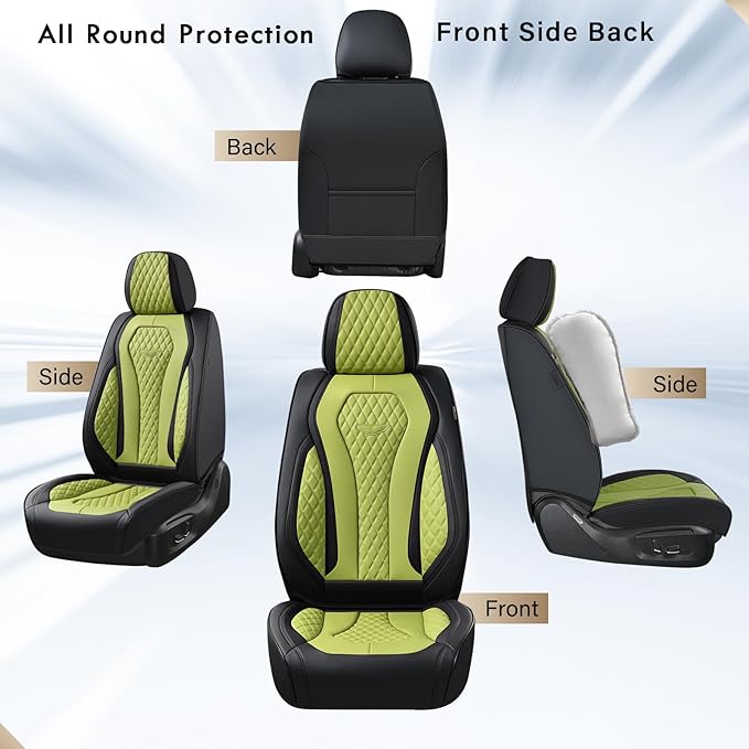 Coverado Seat Covers Front Seats, Green Car Seat Covers 2 Pack, Driver Seat Cover, Luxury Automotive Seat Covers, Car Seat Cushion, Front Car Seat Covers Leather Seat Protector Fit for Most Cars