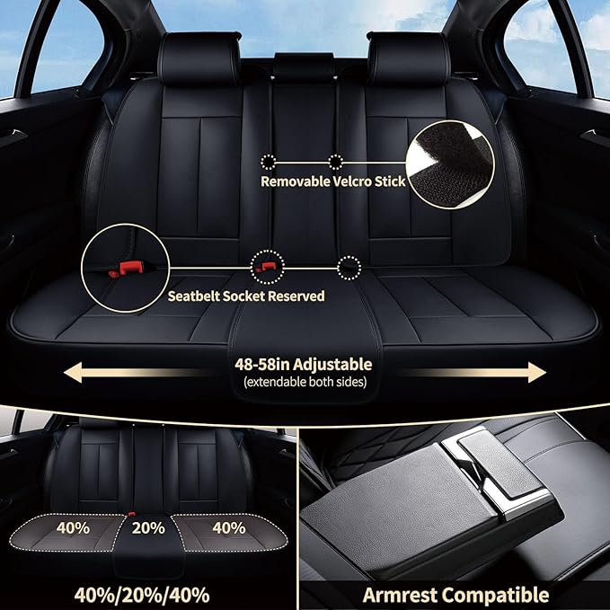 FLORICH Seat Covers, Black Car Seat Cover Full Set, Luxury Faux Nappa Leather Automotive Seat Protectors, Car Seat Cushions Universal Fit for Most Sedans SUVs Trucks - Black