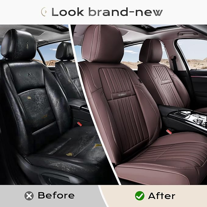 Coverado Car Seat Covers Front Seats, Seat Covers for Cars, Car Seat Protector, 2-Pack Car Seat Cushion Nappa Leather, Waterproof Seat Covers Carseat Cover Universal Fit for Most Cars Trucks(Coffee)