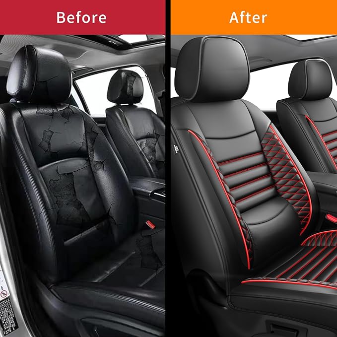 Fit Forester Car Seat Covers for Subaru Forester 2007-2025 2026 - Upgraded Premium Waterproof & Breathable Leather, Airbag Compatible, All-Weather Seat Cushion Protector (2 Front/Black+Red)