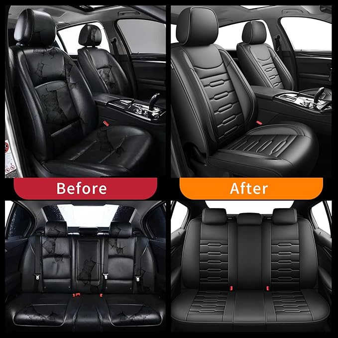 Fit Insight Car Seat Covers for Honda Insight 2010-2021 2022-Upgraded Premium Waterproof & Breathable Leather, Airbag Compatible, All-Weather Seat Cushion Protector (Full Set, Black)