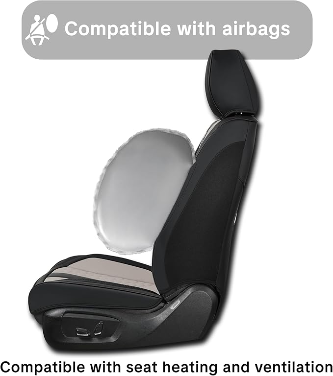 Black and Grey PU Leather Car Seat Covers - Luxury Waterproof Car Seat Covers with Lumbar Support, Non-Slip Base, Airbag Compatibility, Easy Installation and Cleaning