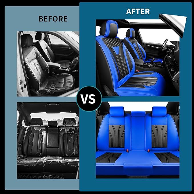 Fit Frontier Car Seat Covers Premium Leather for Nissan Frontier 2009-2025 2026. Waterproof， Breathable, Scratch-Resistant & All-Weather Seat Cushion Protector（Front Seat,Blue&Black
