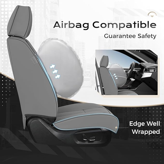 Coverado Seat Covers, Car Front Seat Covers with Backrest, Nappa Leather Car Seat Protectors,Waterproof &Breathable,Anti-Slip Automotive Seat Cushion, Universal Fit for Most Vehicles,2Pcs Black