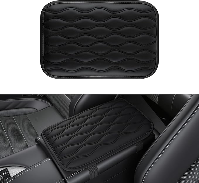 Amiss Auto Center Console Pad, Universal Waterproof Car Armrest Seat Box Cover, Car Interior Accessories, Leather Auto Armrest Cover Protector for Most Vehicle, SUV, Truck (Black)